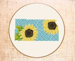 Kansas cross stitch pattern Modern cross stitch Sunflower Floral map cross stitch State USA