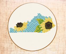 Kentucky cross stitch pattern Modern cross stitch Sunflower Floral map cross stitch State Silhouette x-stitch PDF