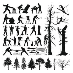 Lumberjack Silhouette, Lumberjack SVG, Axe Svg, Chainsaw SVG, Saw Svg, trees svg.