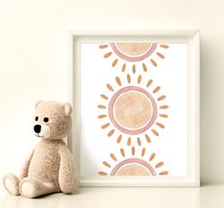 Boho sun nursery print, Abstract sunrise printable wall art, Gender neutral kids decor, Modern print | Instant Download