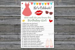 Ladies theme birthday How well do you know the birthday girl,Adult Birthday party game-fun games for her-Instant downloa