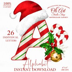Christmas clipart. Font clipart. Alphabet Png. Santa Claus Hat. Design Digital Download. OliArtStudioShop