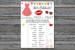 Ladies theme Birthday This or that game,Adult Birthday party game-fun games for her-Instant download