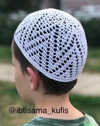 Hat zigzag crochet cotton medium sized solid white