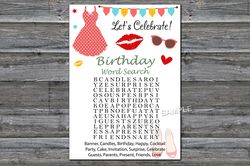 Ladies theme Birthday Word Search Game,Adult Birthday party game-fun games for her-Instant download