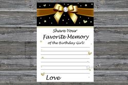 Golden bow Favorite Memory of the Birthday Girl,Adult Birthday party game-fun games for her-Instant download