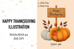 Happy Thanksgiving Illustration, Pumpkin illustration