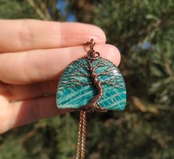Amazonite Tree Of Life Necklace, undefined 7th Anniversary Gift For Men, Copper Wedding Anniversary Necklace, Seventh Anniversary