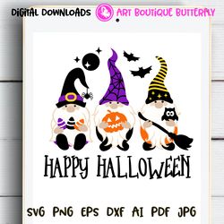 Happy Halloween 3 gnomes print Bats Owl Candies Pumpkin Jack o Lantern svg design Home decor Digital download
