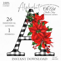Christmas clipart. Font clipart. Alphabet Png. Buffalo Plaid. Poinsettia. Design Digital Download. OliArtStudioShop