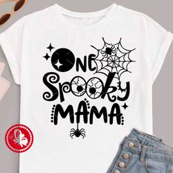 One spooky Mama shirt design Quote Halloween print decor Moon Spiderweb clipart svg Digital downloads