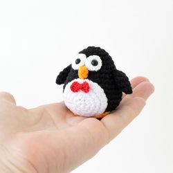 Stuffed penguin with bow tie Christmas gift idea, crochet penguin, cute little penguin figurine, miniature penguine toys