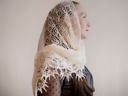 Lace shawl hand knit, triangle lightweight shawl