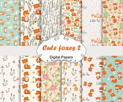 Cute foxes, woodland seamless patterns.