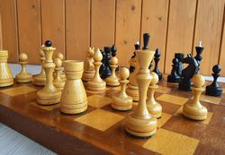 Soviet wooden chess set 1960s - Old Russian chess game vintage