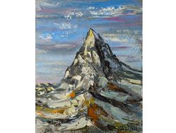 Matterhorn Painting Mountain Wall Art 10 by 8 Oil Painting Hiking Original Art Silver Artwork