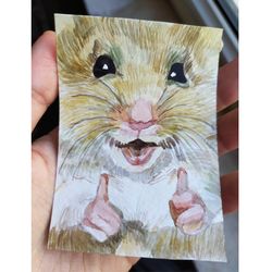 Original Small Watercolor Painting Hamster ACEO Original Art by Guldar 3.5 by 2.5 inches