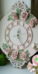 Nursery decor Large pink wall clock with 3D roses Silent wall clock for bedroom and children's room BIRTHDAYGIFT
