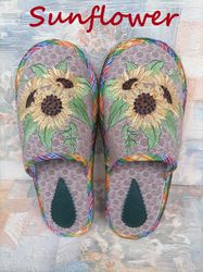 Slippers Sunflower Size 6 - 7  Embroidery Design