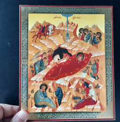 The Nativity of Our Lord Jesus Christ  | Lithography print on wood, Silver and Gold foiled | Size: 8 3/4"x7 1/4"