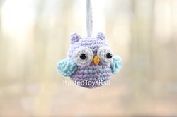 Owl car charm, cute owl gift for mom, bird car accessories, owl lovers gift for roommate, owl car decor KnittedToysKsu