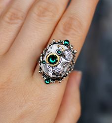 Handmade Unique Steampunk Mermaid Ring from vintage USSR watch movement with Swarovski