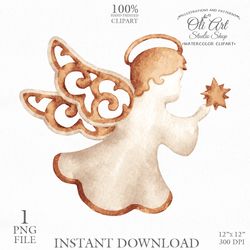 Merry Christmas Angel Clip Art. Digital Clipart, Hand Drawn Graphics, Digital Download. OliArtStudioShop