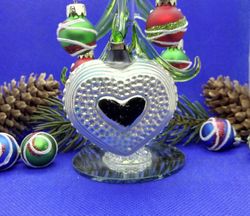 Soviet Vintage Christmas Toy Silver heart. Glass Xmas Decor USSR