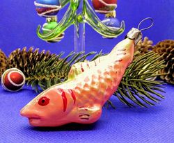 Antique Glass Christmas Toy Gold fish. Soviet Vintage Xmas Decor