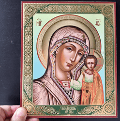 The Mother of God of Kazan |  Gold and silver foiled icon on wood | Size: 8 3/4"x7 1/4"