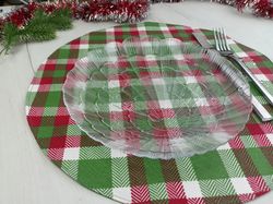 Christmas placemats set of 6,4or2, round placemats washable, placemats for round table, winter place mat, green placemat