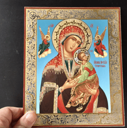 The Mother of God of the Passion |  Gold and silver foiled icon on wood | Size: 8 3/4"x7 1/4"