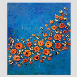 Poppy painting Flower Original Art 7 by 8 inch Orange Wildflowers Floral abstract oil painting by Juliya JC