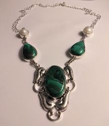 Stunning 925 Sterling Silver Malachite Necklace