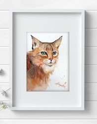 Original cat watercolor painting 8x11 inches aquarelle animal art by Anne Gorywine