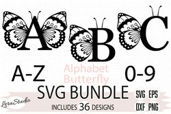 Alphabet Numbers Butterfly Svg, Font Svg, Letter Svg, Numbers Svg, Digital download