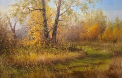 "Autumn Light" oil painting. 75*115 cm (29.53*45.28 inches).