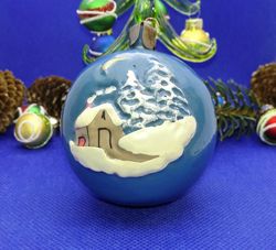Soviet Antique Christmas Glass Ball. Vintage Xmas Glass Ornaments