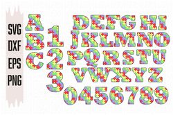 Autism Font Svg, Alphabet puzzles Svg, Autism Puzzles Svg, Numbers Svg, Font Svg, Letter Svg, Digital download