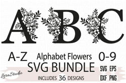 Alphabet Numbers Flowers Svg, Font Svg, Letter Svg, Digital download