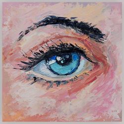 Blue eye painting original art Portrait painting 6 by 6 inch art of the human eye artwork by Juliya JC