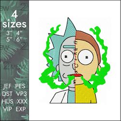 Rick and Morty Embroidery Design, adult cartoon, 4 sizes