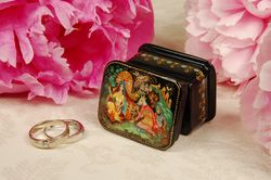 Small fairy tale lacquer box unique gift ring box Kholui miniature art