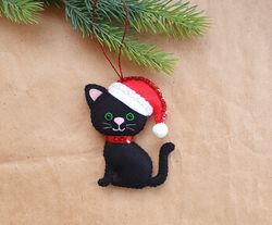 Black cat, cat Christmas decoration, Christmas Tree, Kitten in Santa Hat, cat ornament