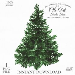 Merry Christmas Tree Clip Art. Holiday, Hand Drawn Graphics, Digital Download. OliArtStudioShop