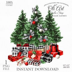 Merry Christmas Tree Clip Art. Holiday, Hand Drawn Graphics, Digital Download. OliArtStudioShop