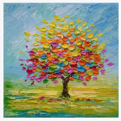 Tree of life painting Landscape Original art 6 by 6 inch Colorful Tree Art by Juliya JC