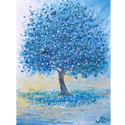 Tree painting Landscape Original art 7 x 9.5 inch Art with crystals Glittery Artwork by Juliya JC