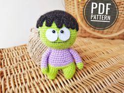 Amigurumi Frankenstein doll crochet pattern. Mini amigurumi Halloween doll crochet pattern