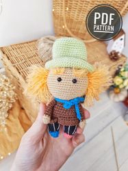 Amigurumi Mad Hatter doll crochet pattern. Mini cartoon doll pattern
